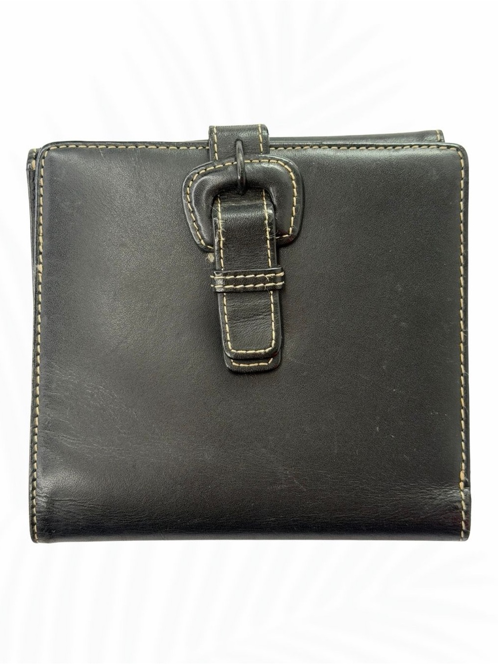 Cole Haan Black Leather Buckle Bifold Wallet Contrast Stitching